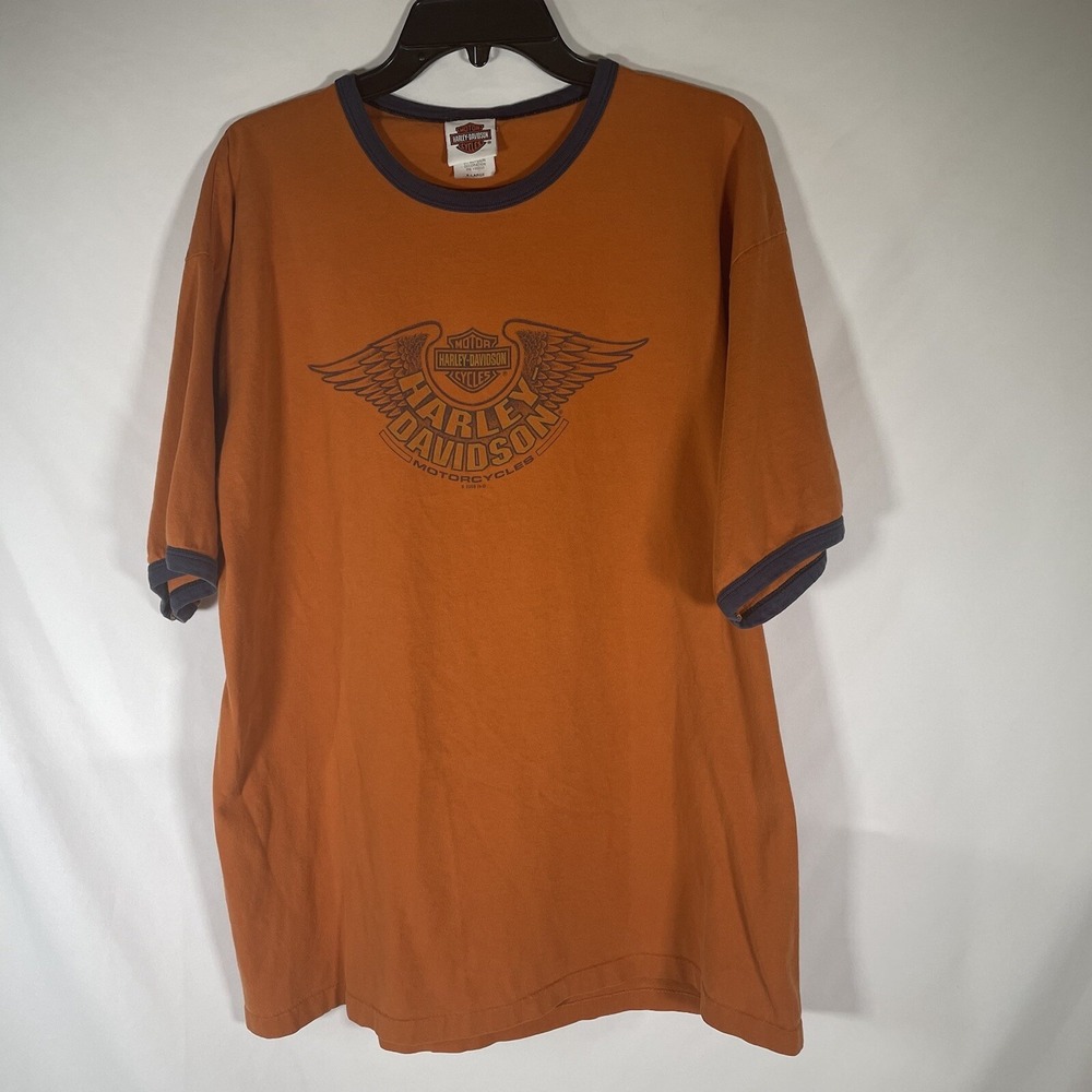 Harley Davidson T Shirt Wings Daytona Mens XL Motorcycle 2008 Orange Ringer Tee